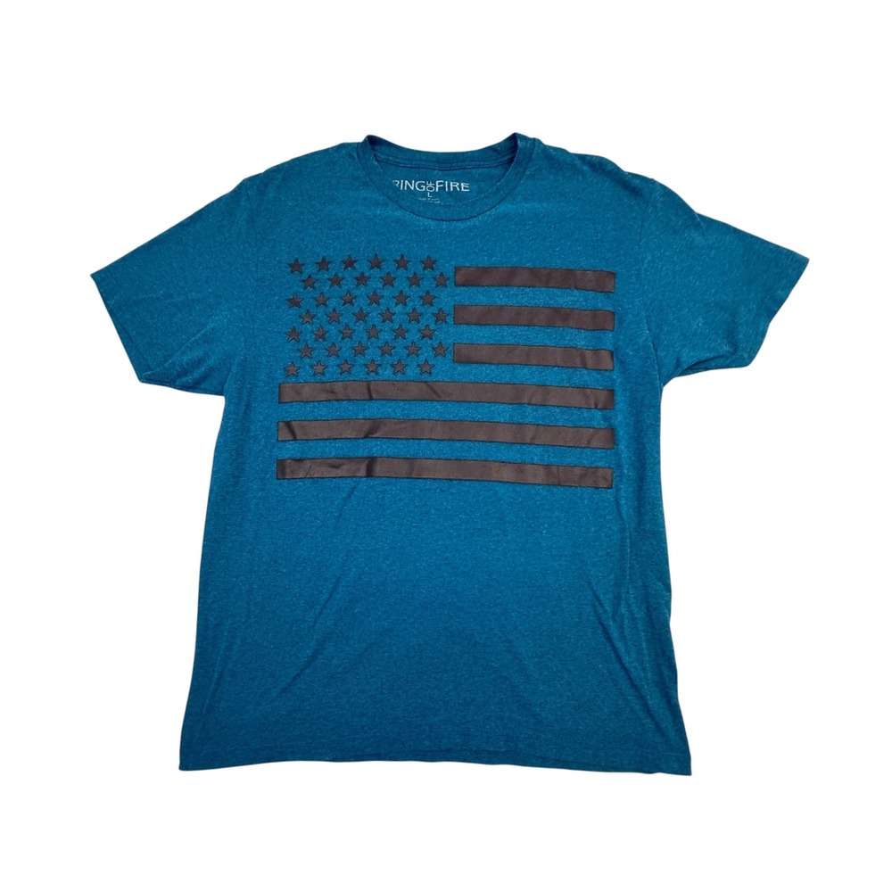 Ring Of Fire T Shirt Men Large Blue Patriotic American Flag Short Sleeve Graphic